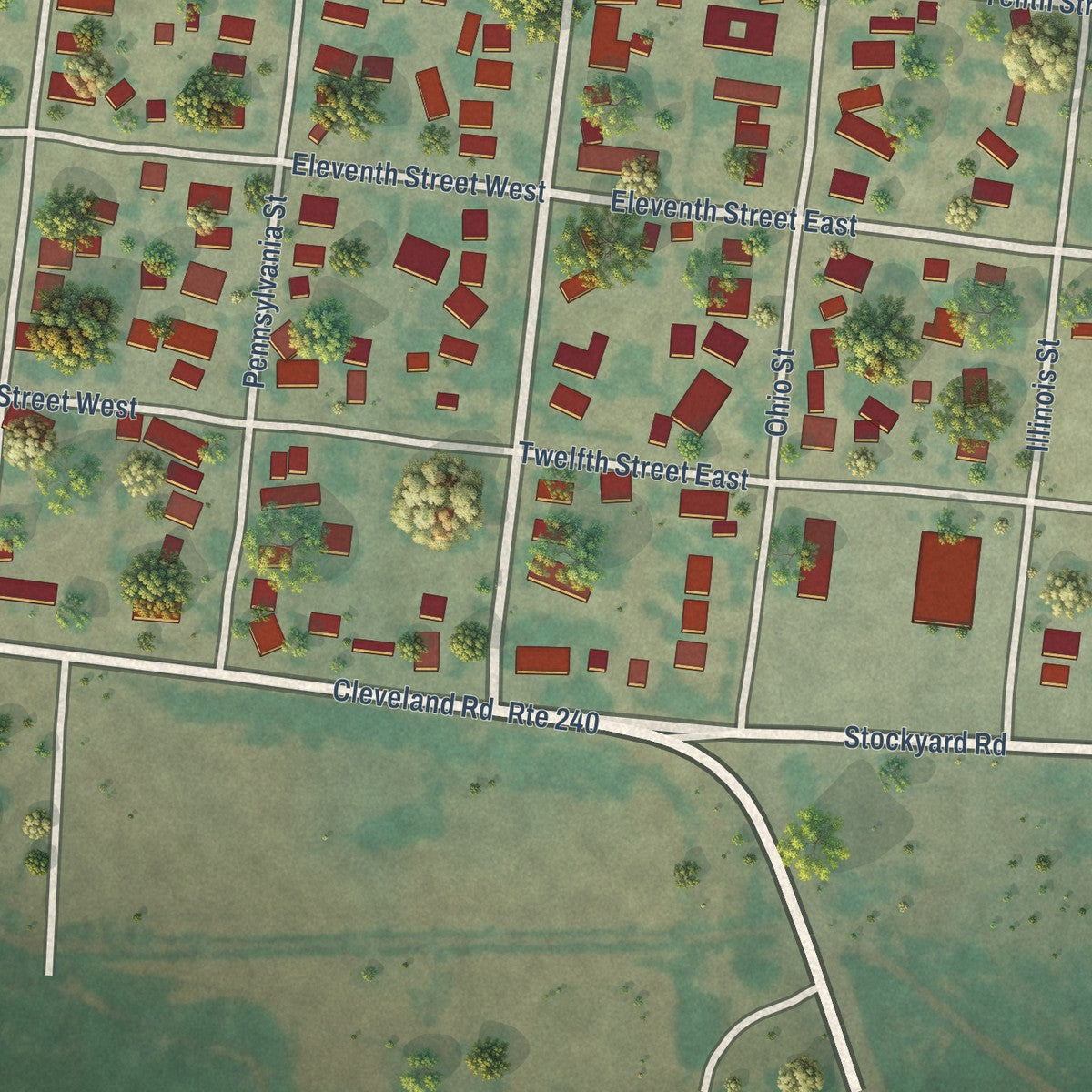 Second close-up of the map of Chinook, Montana print showing more streets and buildings