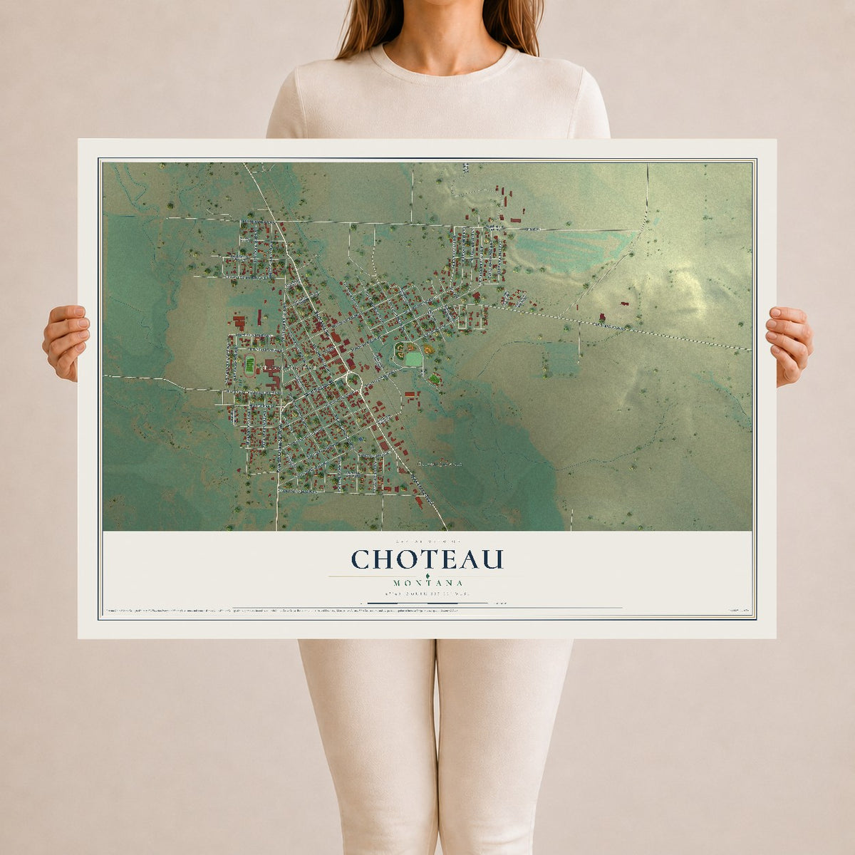 Map of Choteau, Montana, 24 x 36 inch unframed archival matte print