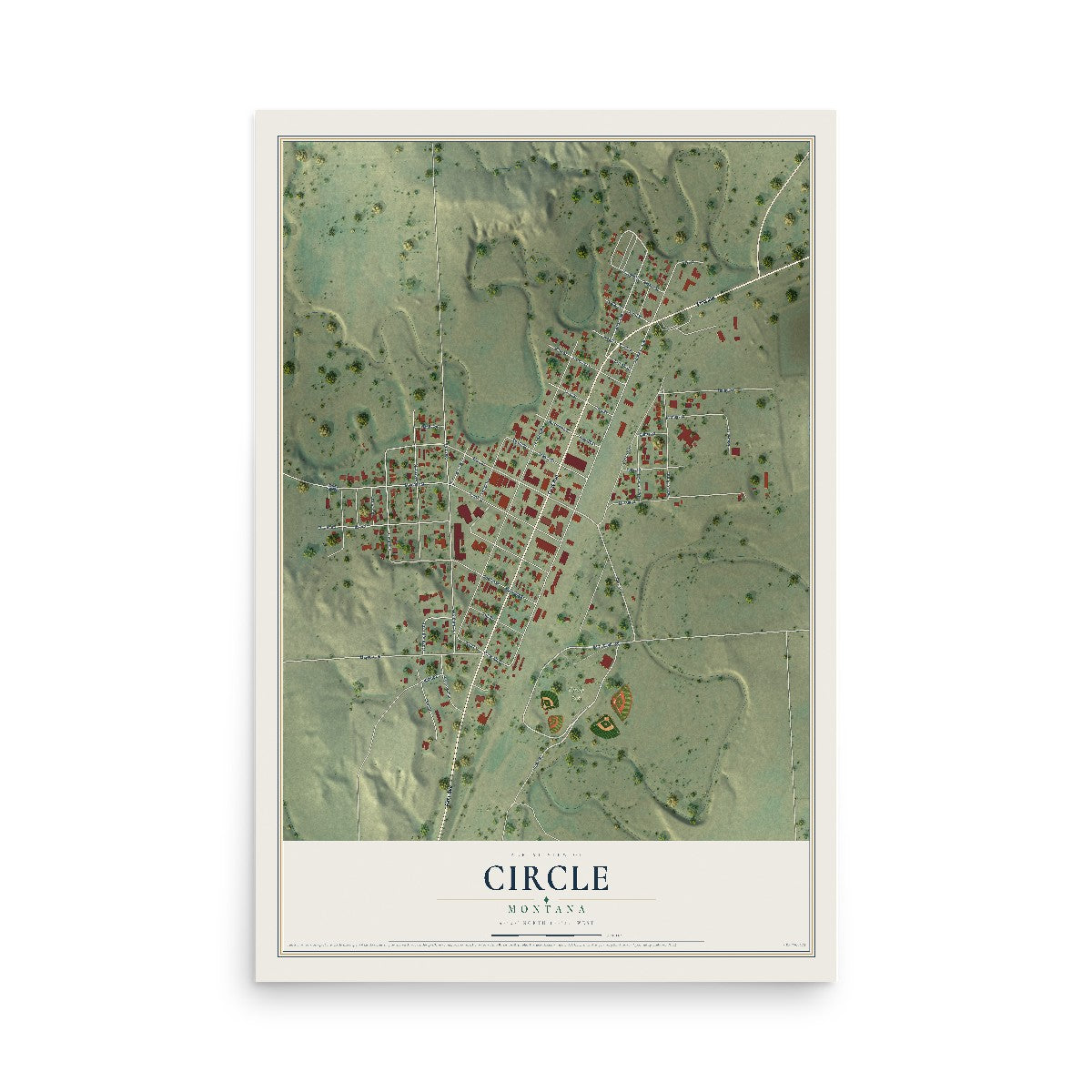 Map of Circle, Montana, 12 x 18 inch unframed archival matte print