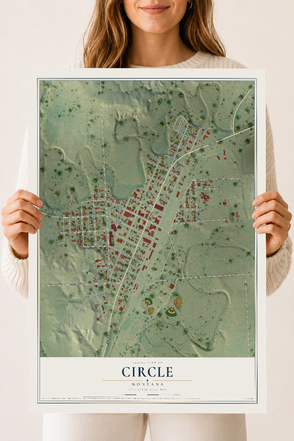Map of Circle, Montana, 18 x 24 inch unframed archival matte print