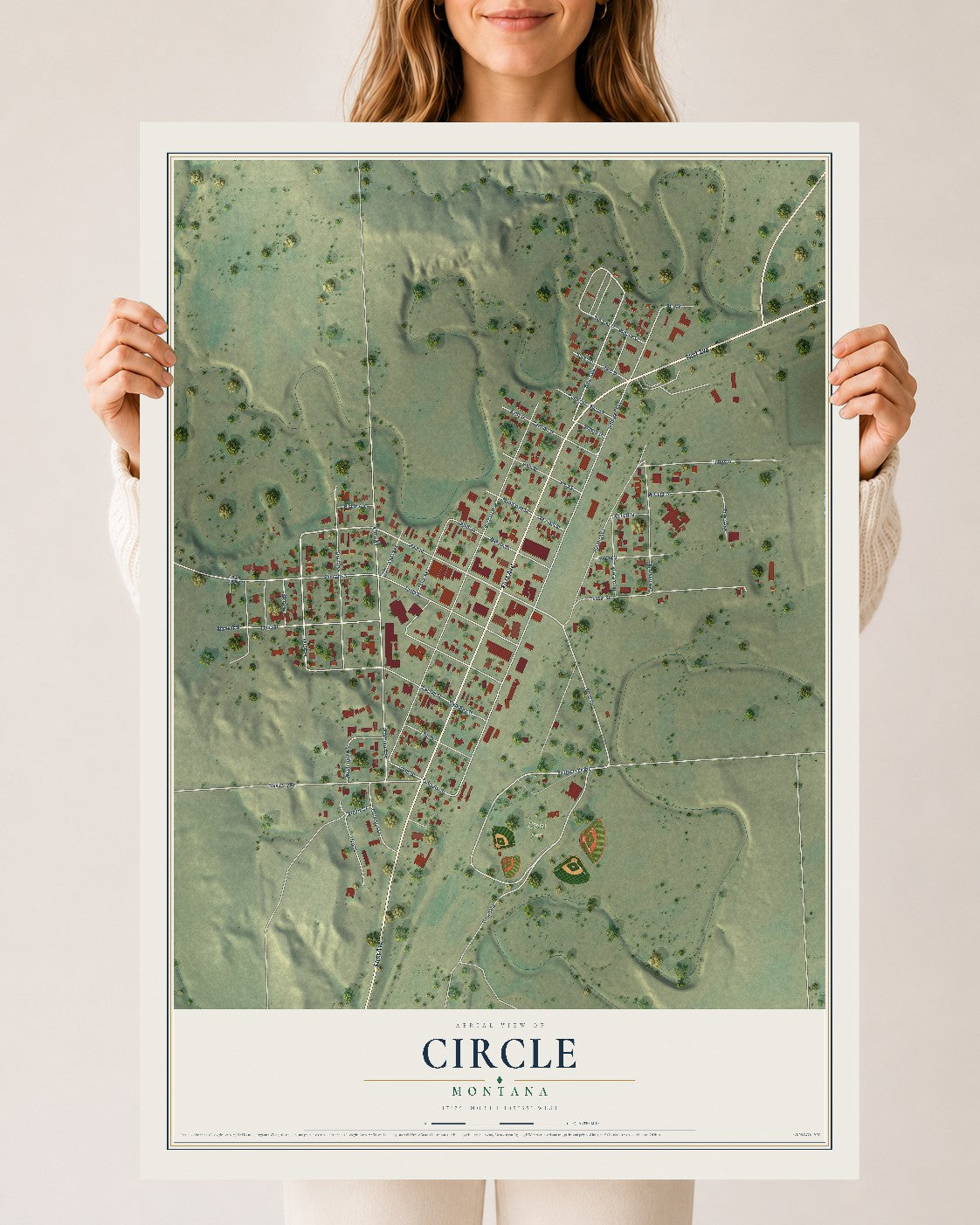 Map of Circle, Montana, 24 x 36 inch unframed archival matte print