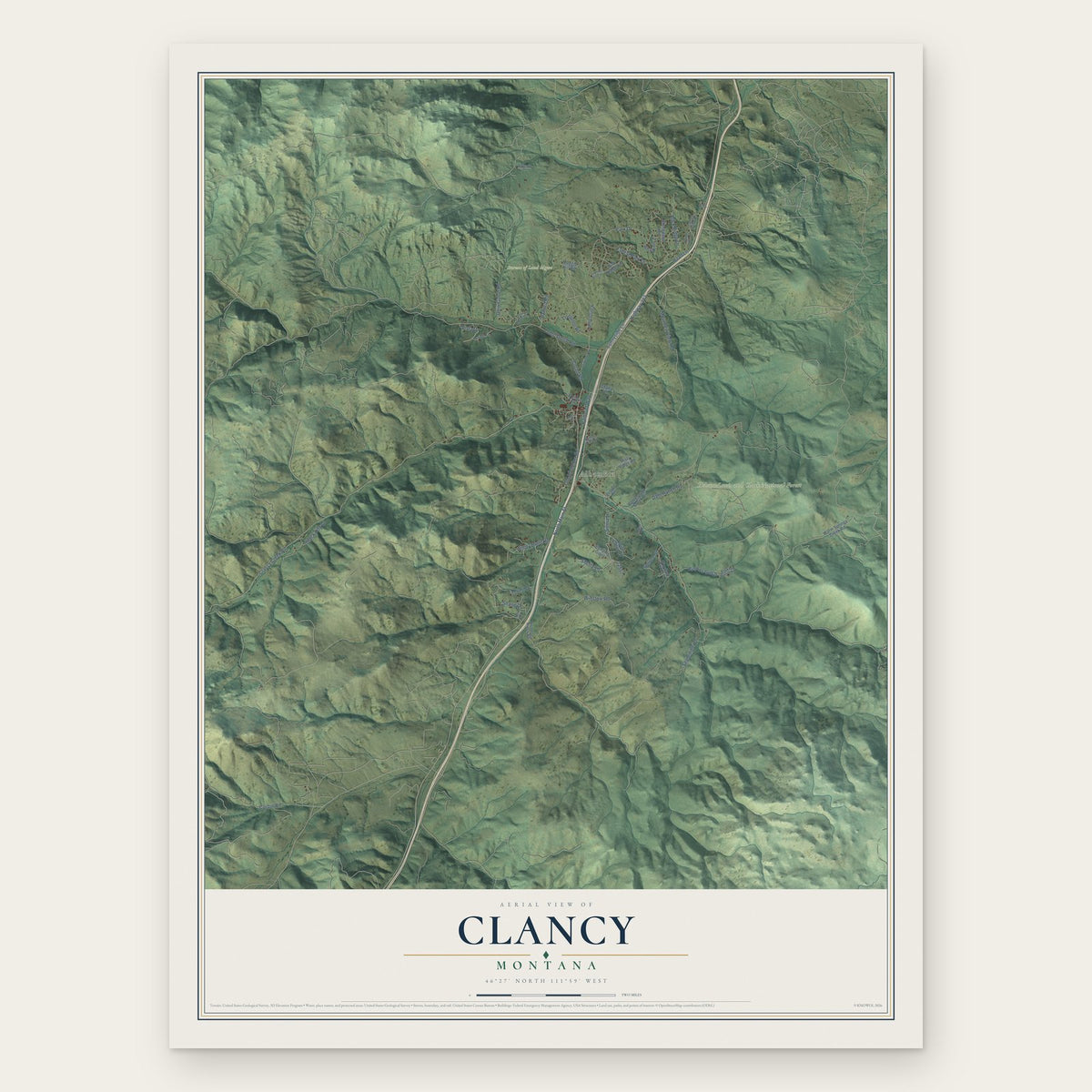 Clancy, Montana map print, the full design