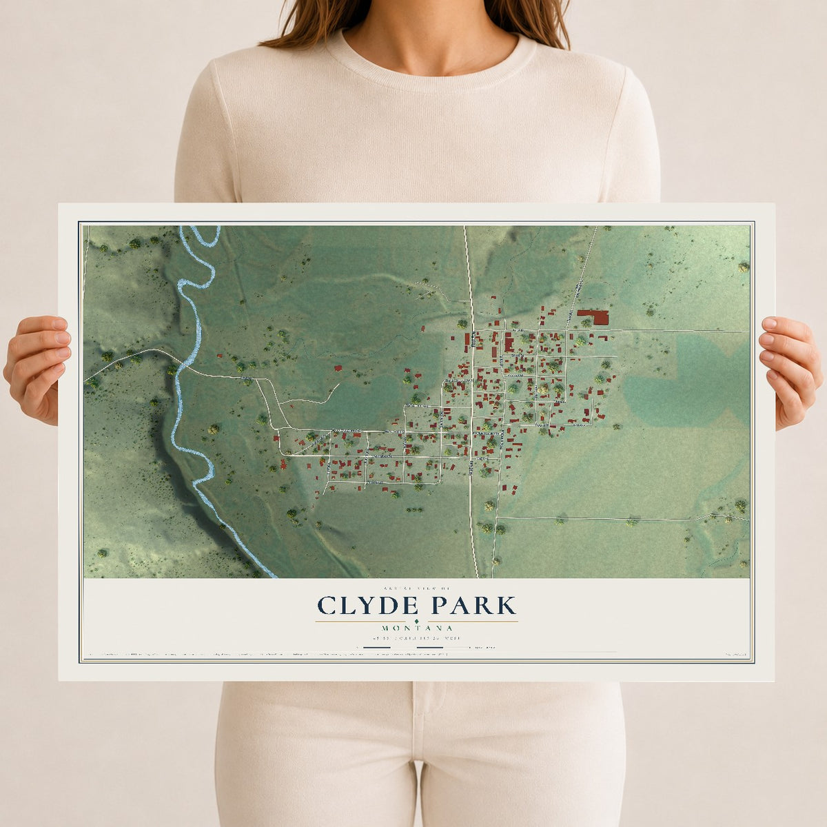 Map of Clyde Park, Montana, 12 x 18 inch unframed archival matte print