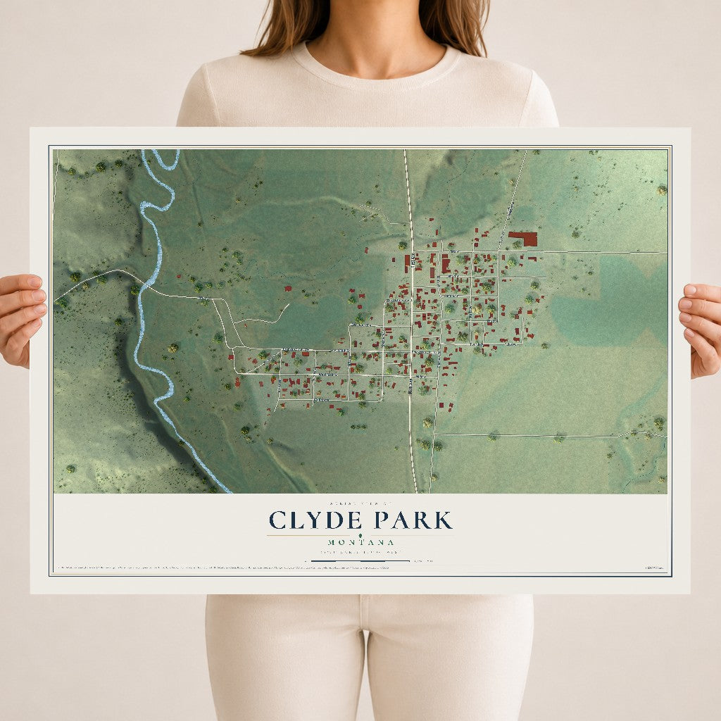Map of Clyde Park, Montana, 18 x 24 inch unframed archival matte print