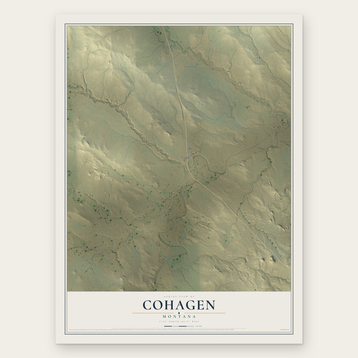 Cohagen, Montana map print, the full design