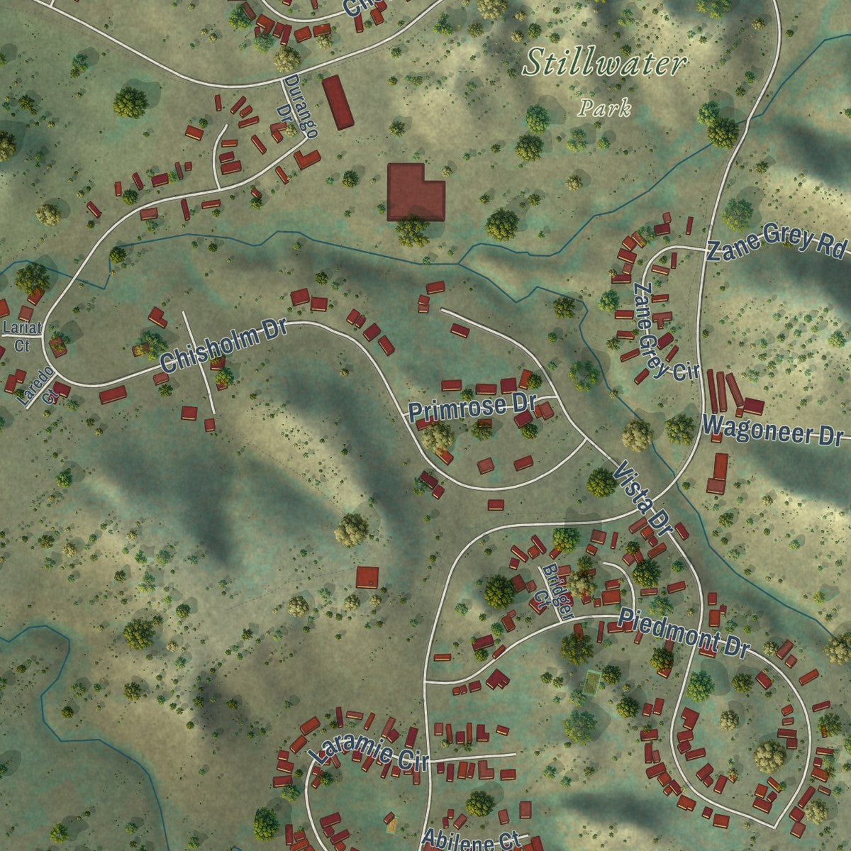 Second close-up of the map of Colstrip, Montana print showing more streets and buildings