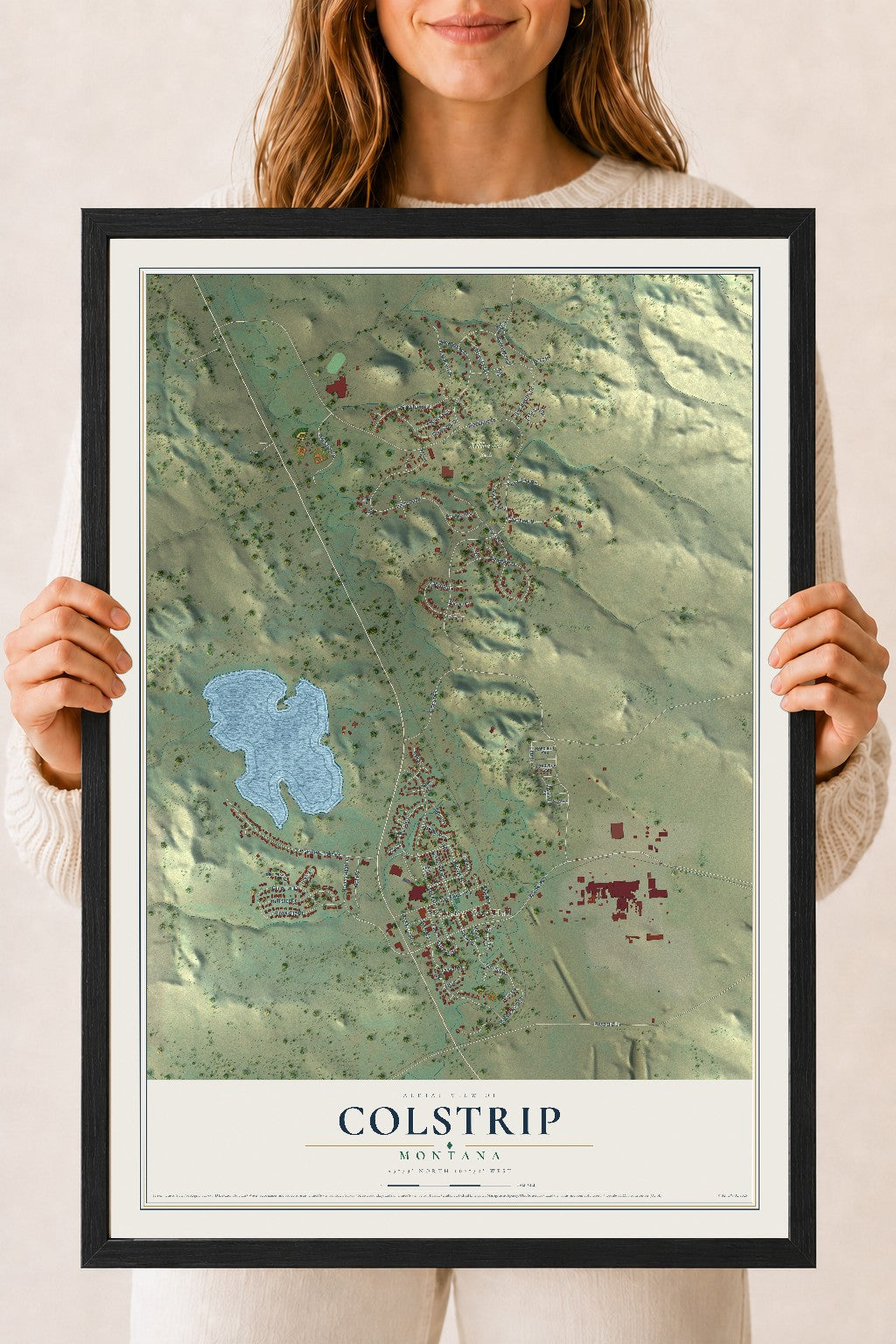 Map of Colstrip, Montana, 18 x 24 inch print in a black wood frame