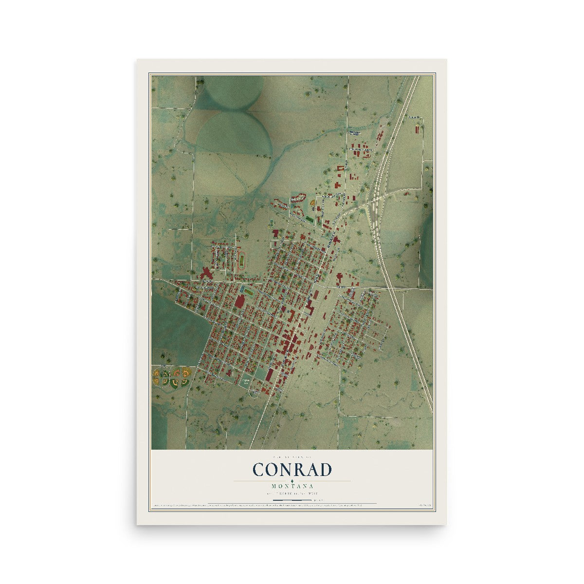 Map of Conrad, Montana, 12 x 18 inch unframed archival matte print