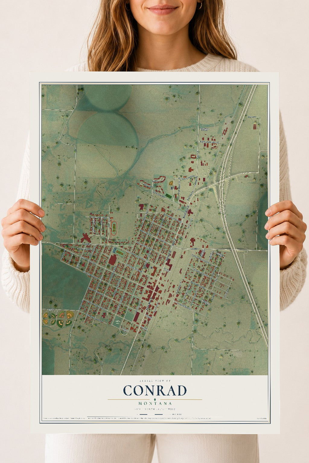 Map of Conrad, Montana, 18 x 24 inch unframed archival matte print