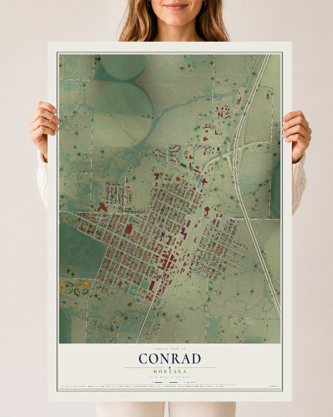 Map of Conrad, Montana, 24 x 36 inch unframed archival matte print