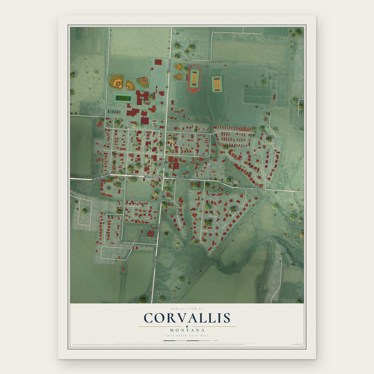 Corvallis, Montana map print, the full design