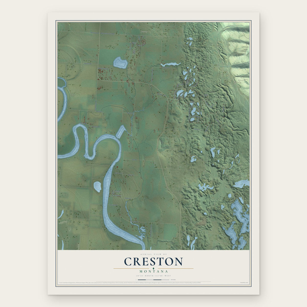 Creston, Montana map print, the full design