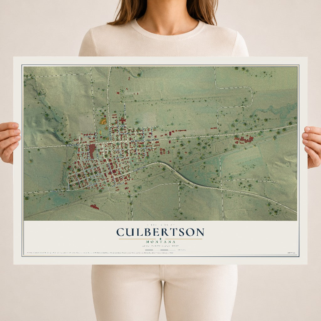 Map of Culbertson, Montana, 18 x 24 inch unframed archival matte print