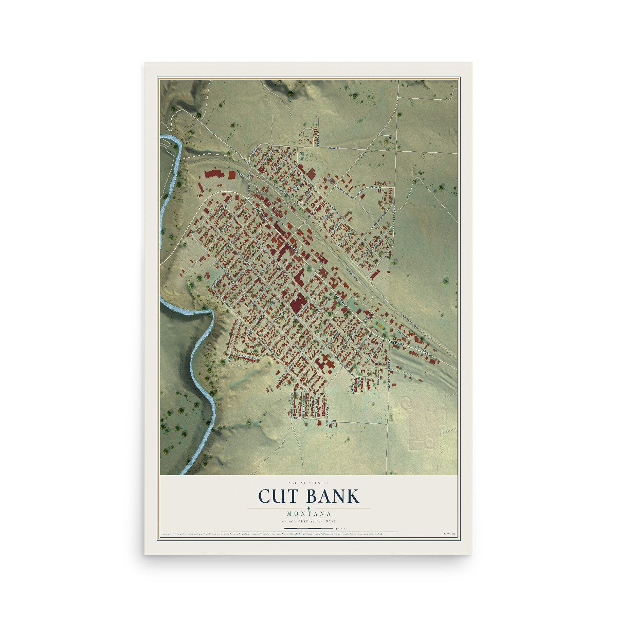 Map of Cut Bank, Montana, 12 x 18 inch unframed archival matte print