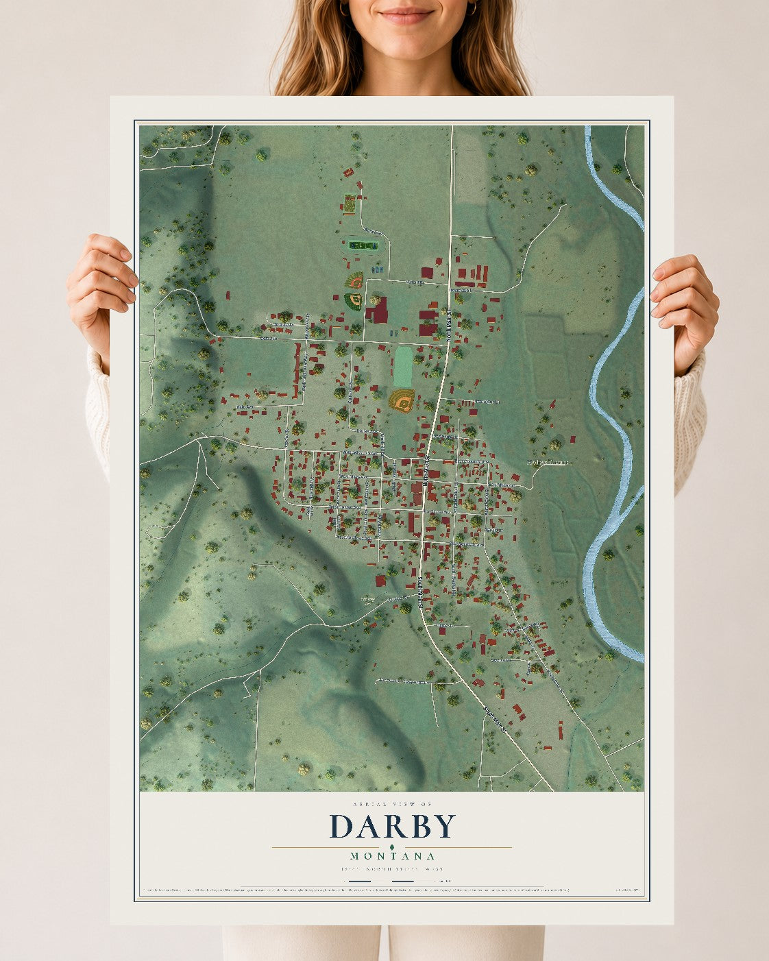 Map of Darby, Montana, 24 x 36 inch unframed archival matte print