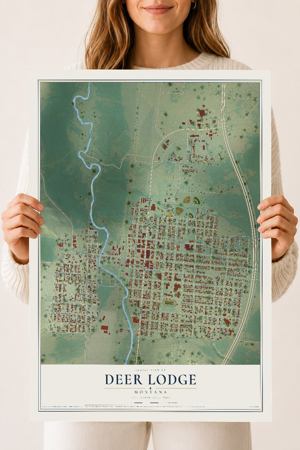 Map of Deer Lodge, Montana, 18 x 24 inch unframed archival matte print