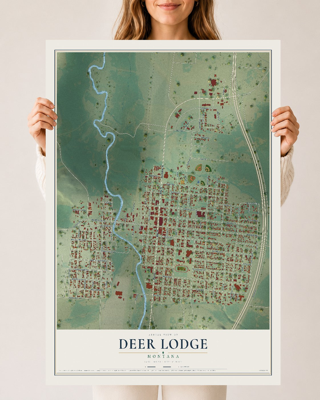 Map of Deer Lodge, Montana, 24 x 36 inch unframed archival matte print
