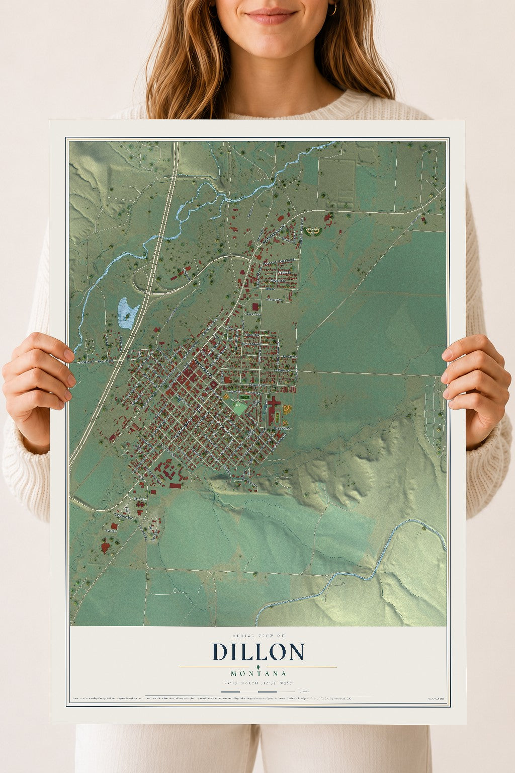 Map of Dillon, Montana, 18 x 24 inch unframed archival matte print