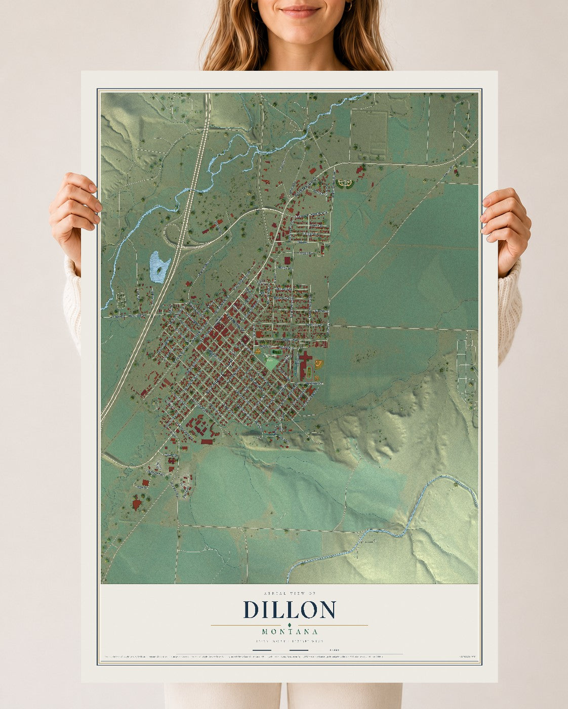 Map of Dillon, Montana, 24 x 36 inch unframed archival matte print
