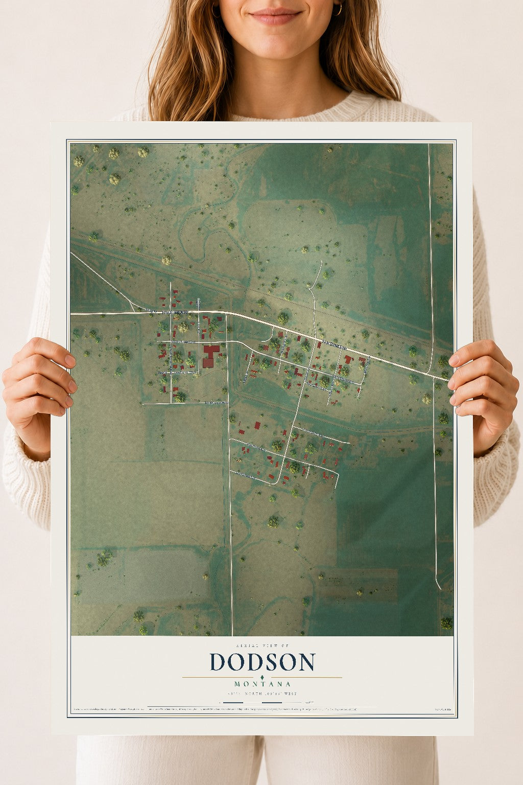 Map of Dodson, Montana, 18 x 24 inch unframed archival matte print