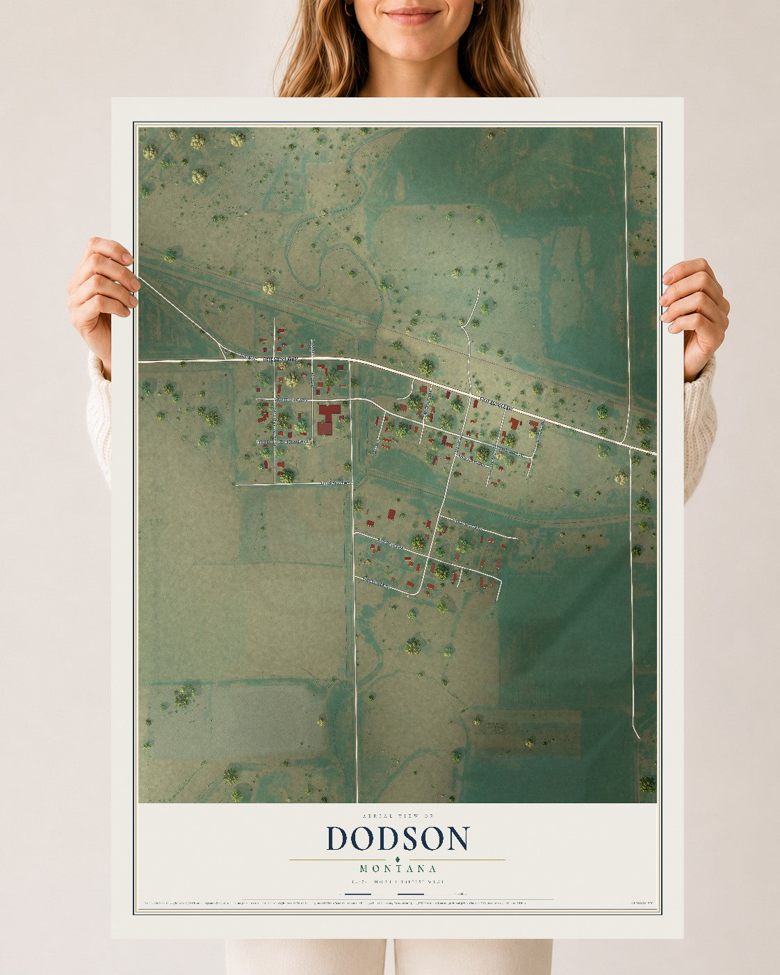 Map of Dodson, Montana, 24 x 36 inch unframed archival matte print