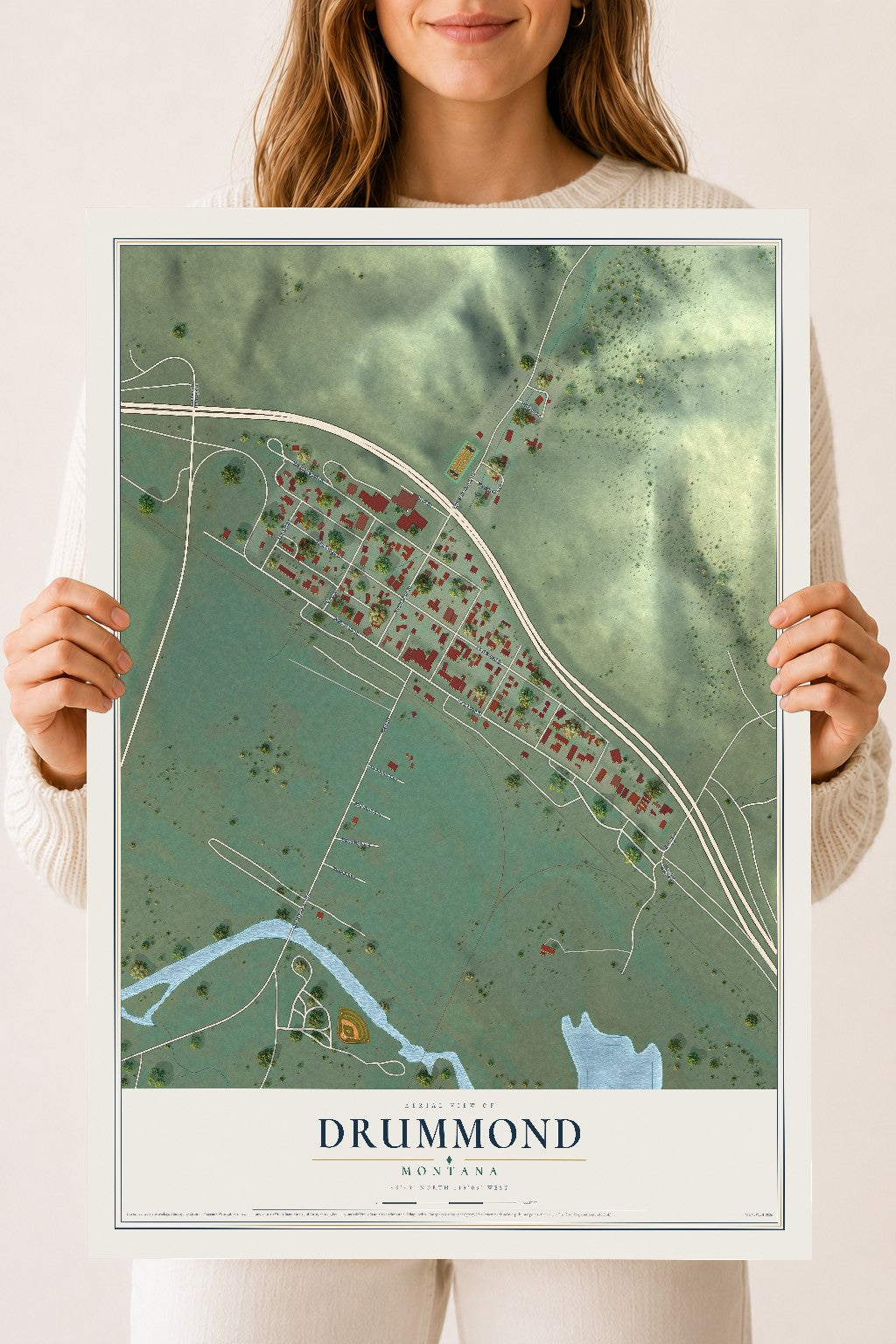 Map of Drummond, Montana, 18 x 24 inch unframed archival matte print