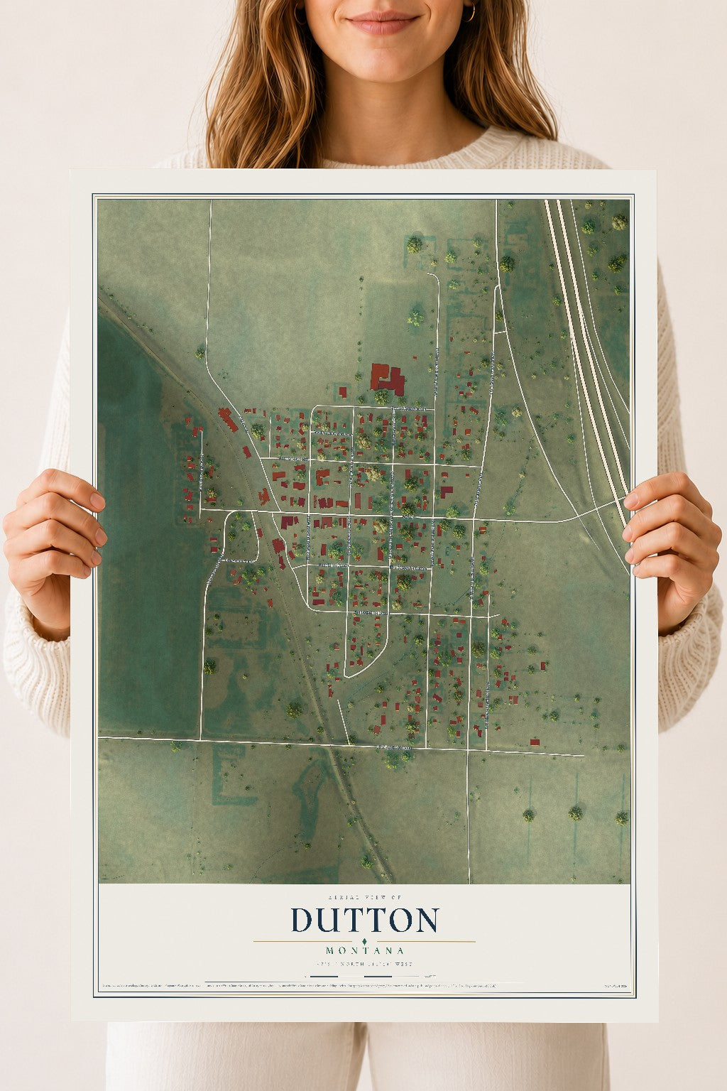 Map of Dutton, Montana, 18 x 24 inch unframed archival matte print