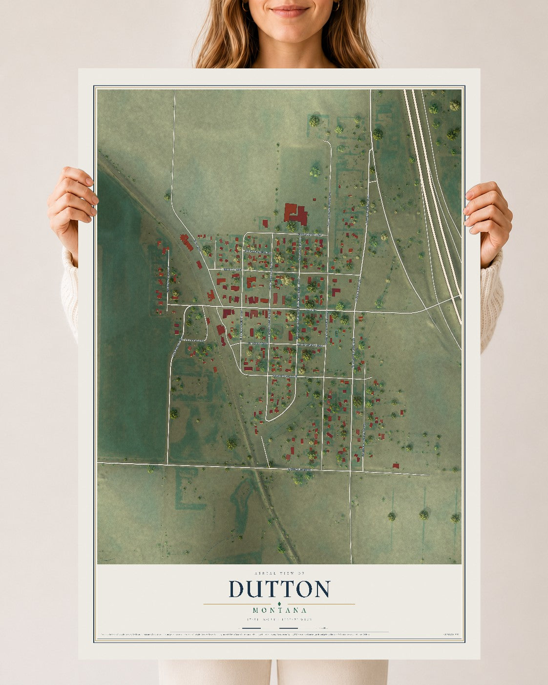 Map of Dutton, Montana, 24 x 36 inch unframed archival matte print