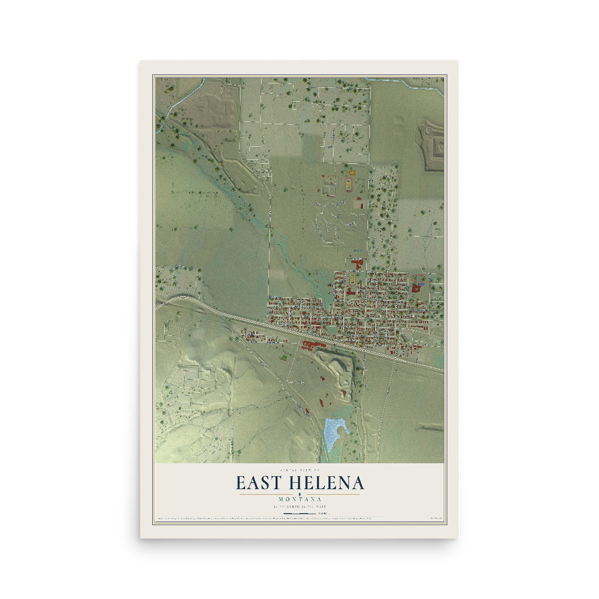 Map of East Helena, Montana, 12 x 18 inch unframed archival matte print