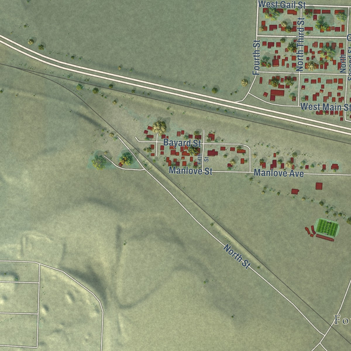 Second close-up of the map of East Helena, Montana print showing more streets and buildings