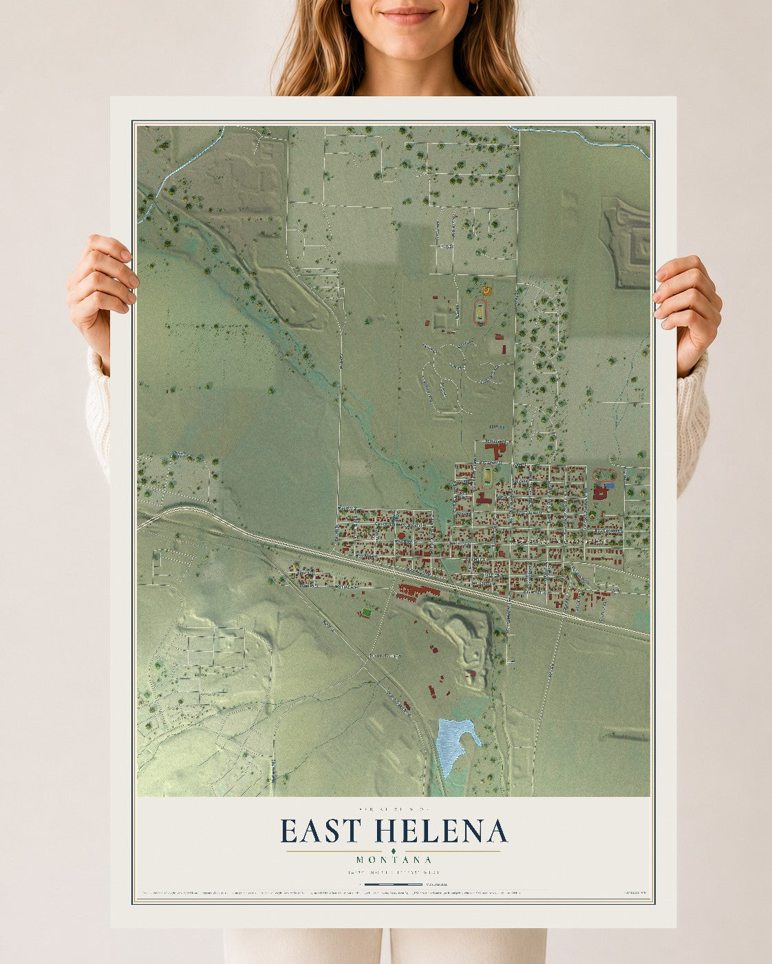 Map of East Helena, Montana, 24 x 36 inch unframed archival matte print