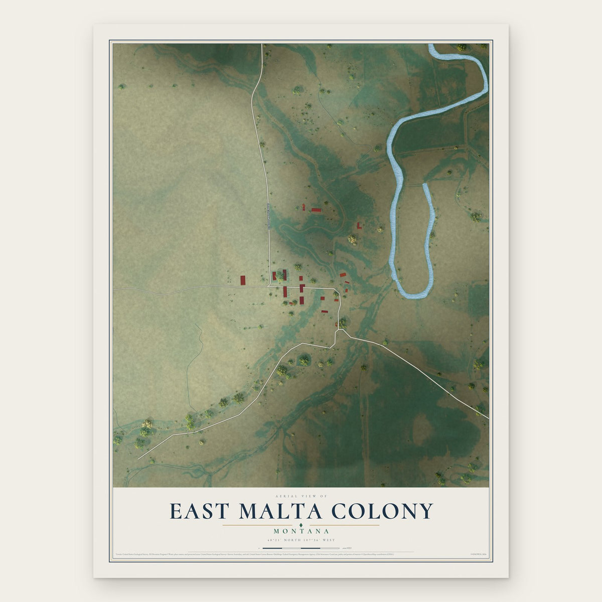 East Malta Colony, Montana map print, the full design