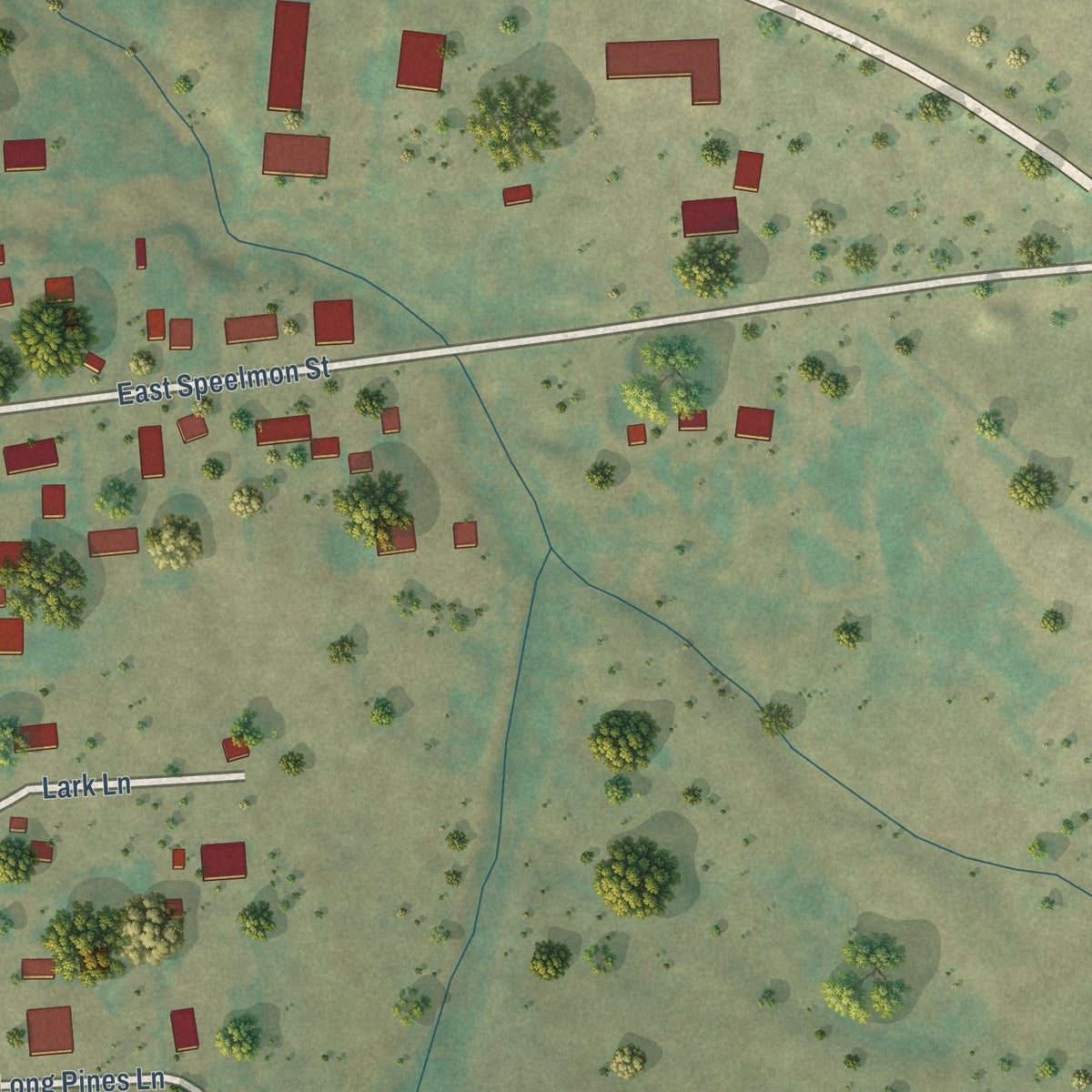 Second close-up of the map of Ekalaka, Montana print showing more streets and buildings