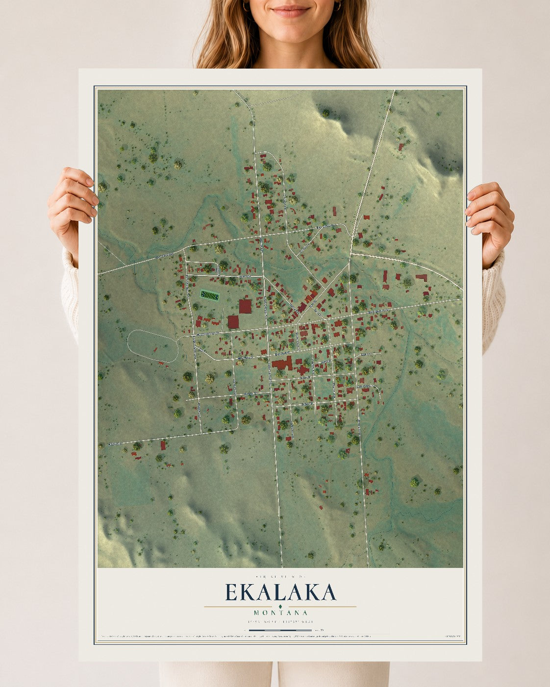 Map of Ekalaka, Montana, 24 x 36 inch unframed archival matte print