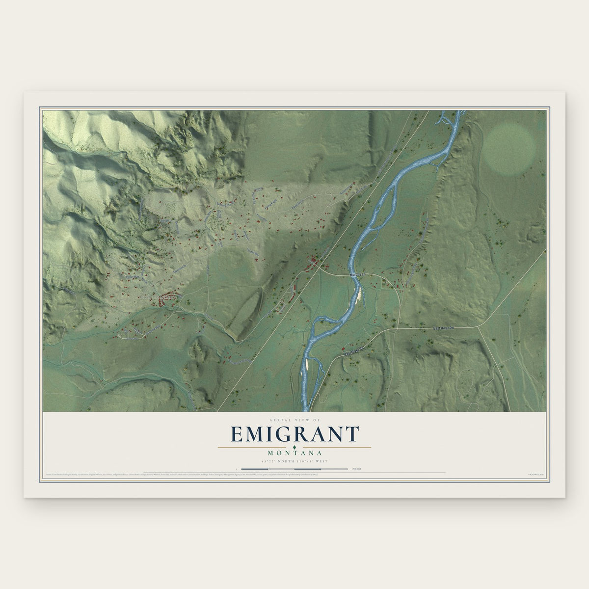 Emigrant, Montana map print, the full design