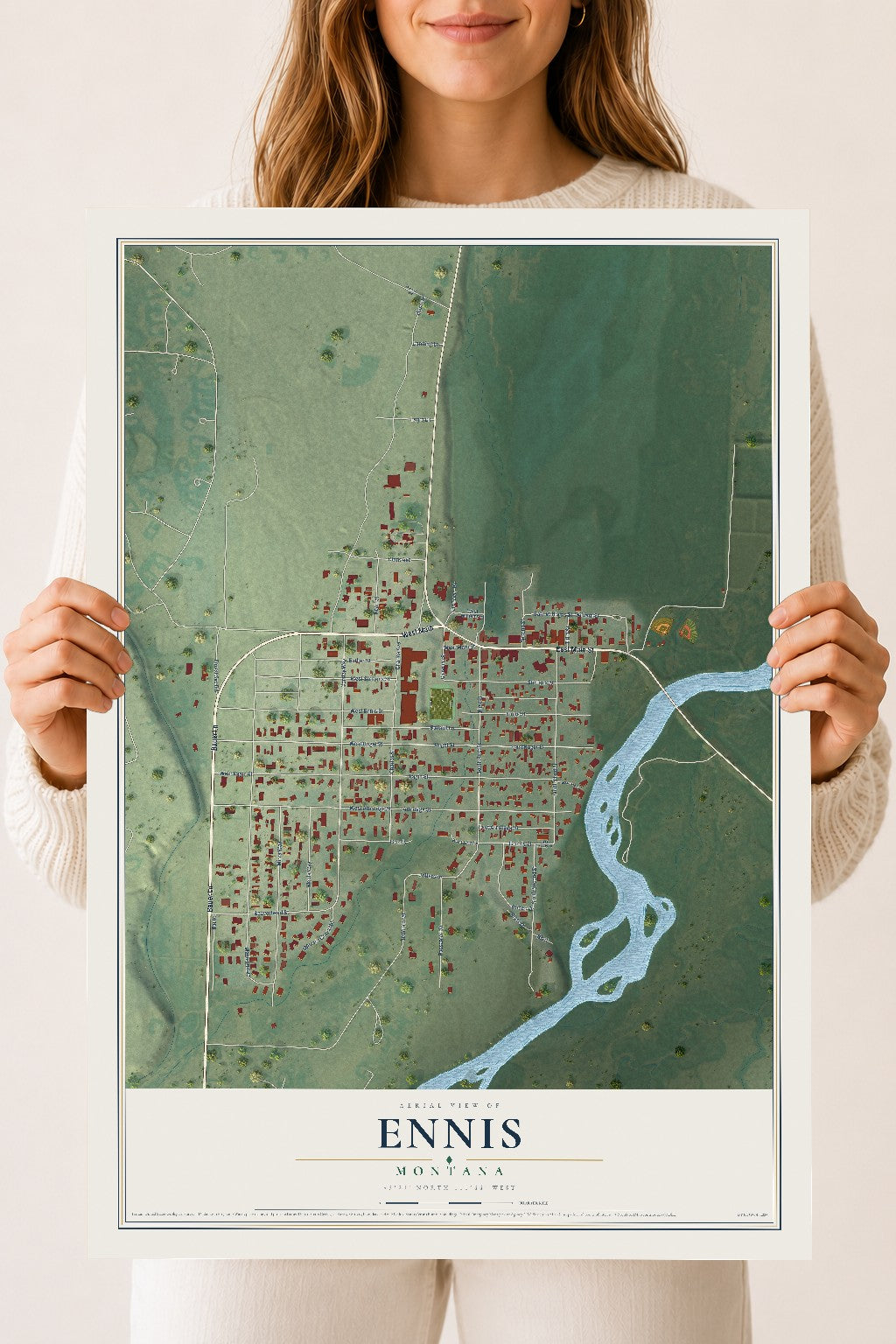 Map of Ennis, Montana, 18 x 24 inch unframed archival matte print