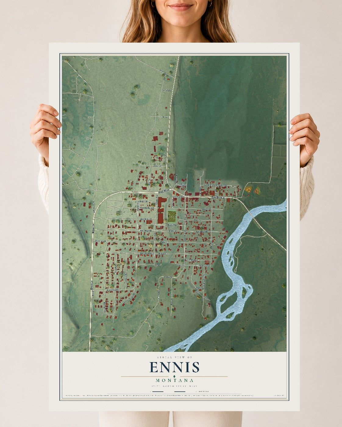 Map of Ennis, Montana, 24 x 36 inch unframed archival matte print