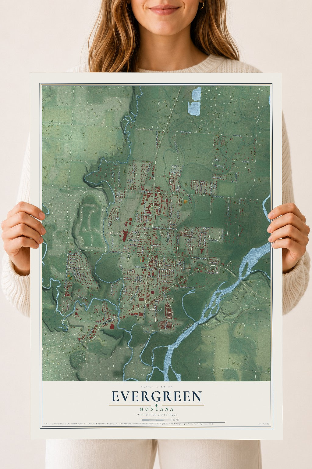 Map of Evergreen, Montana, 18 x 24 inch unframed archival matte print