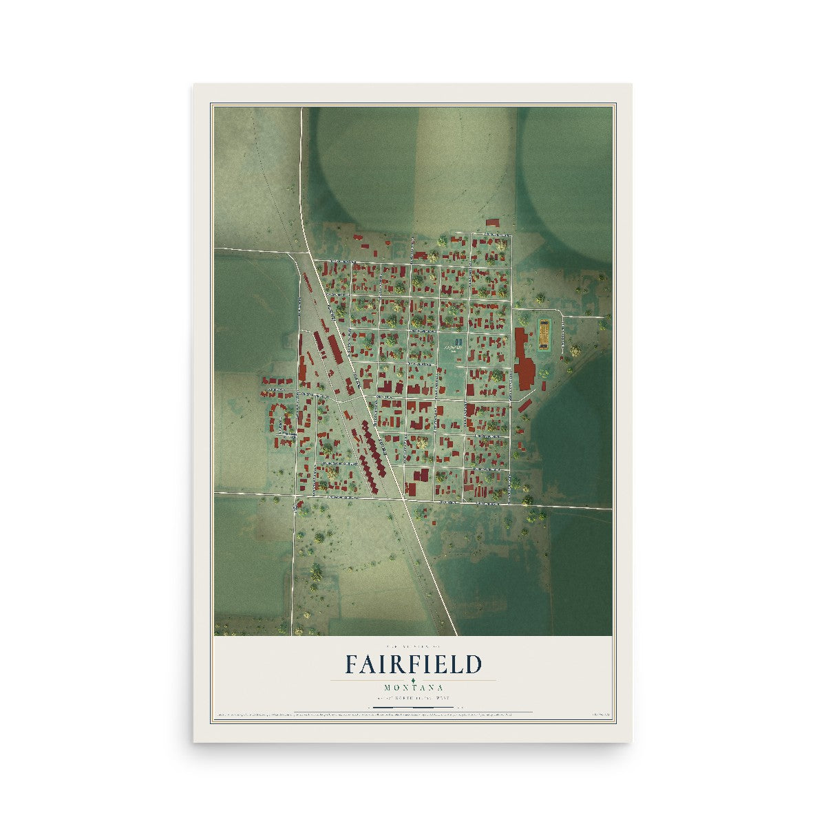 Map of Fairfield, Montana, 12 x 18 inch unframed archival matte print
