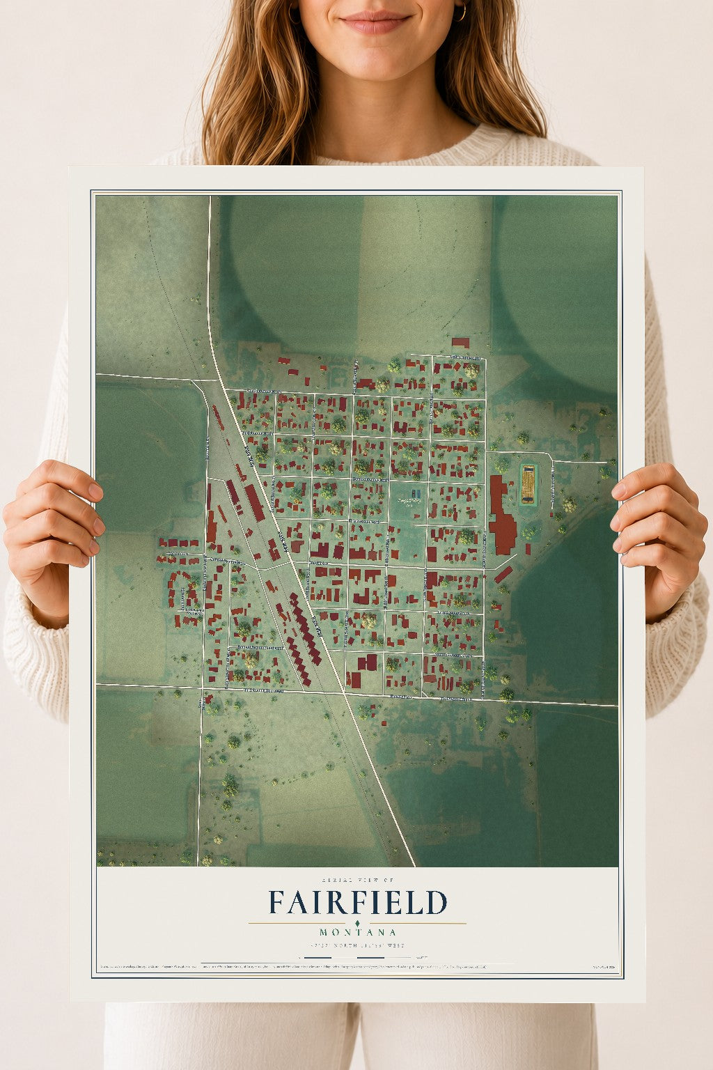 Map of Fairfield, Montana, 18 x 24 inch unframed archival matte print
