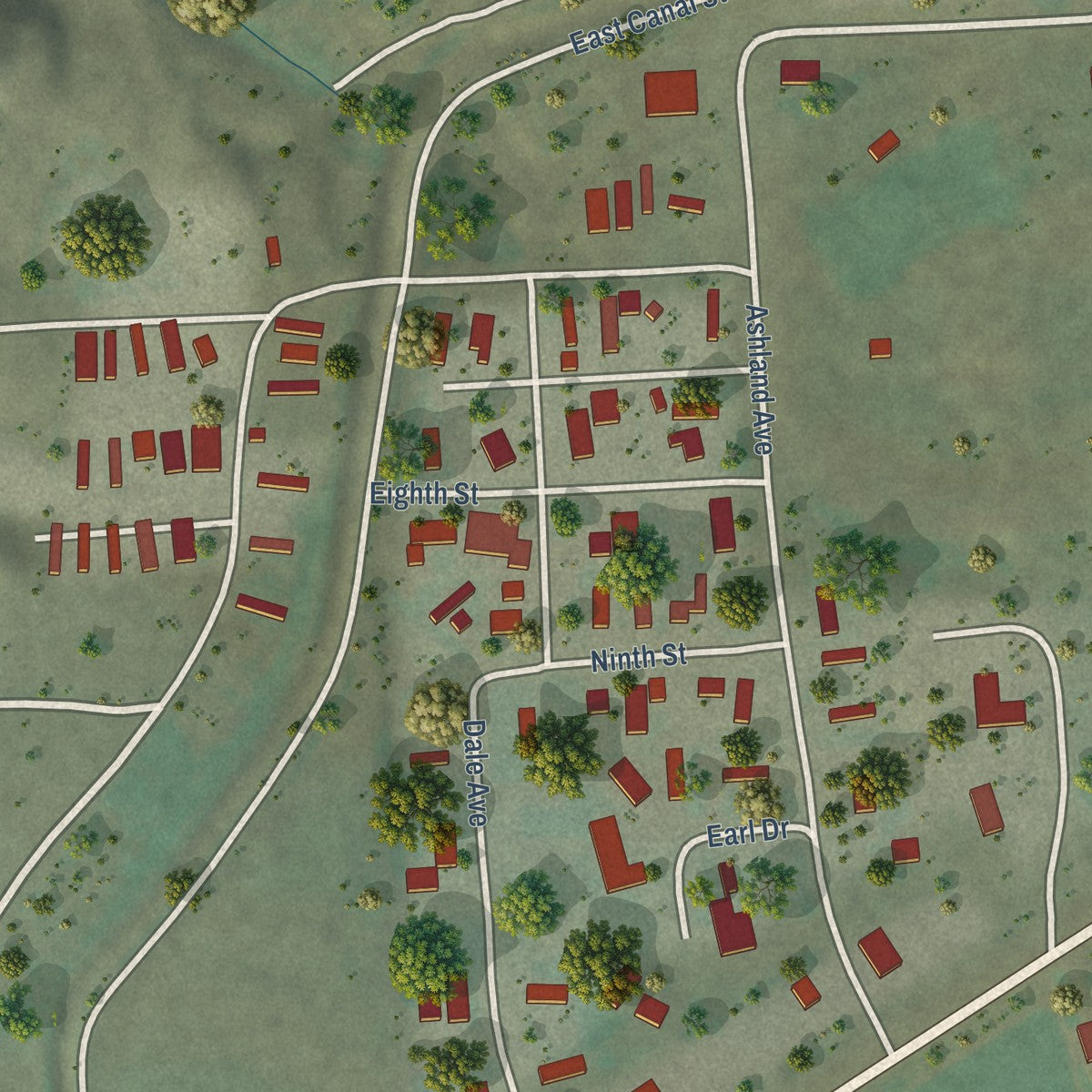 Second close-up of the map of Fairview, Montana print showing more streets and buildings