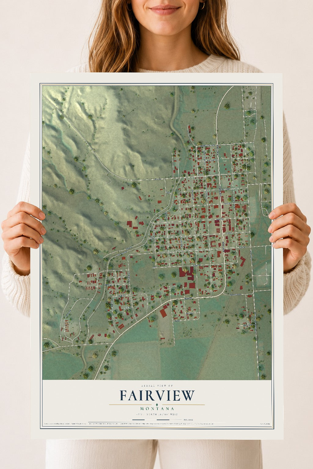 Map of Fairview, Montana, 18 x 24 inch unframed archival matte print