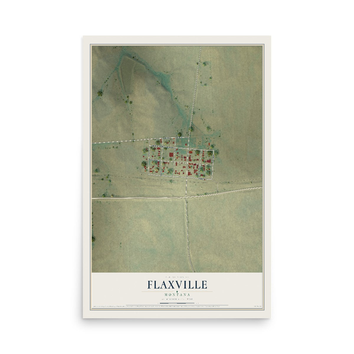 Map of Flaxville, Montana, 12 x 18 inch unframed archival matte print