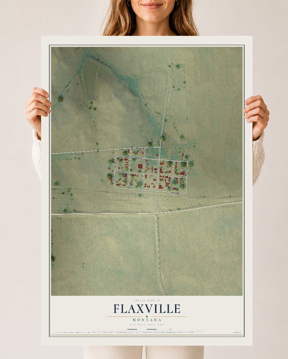 Map of Flaxville, Montana, 24 x 36 inch unframed archival matte print