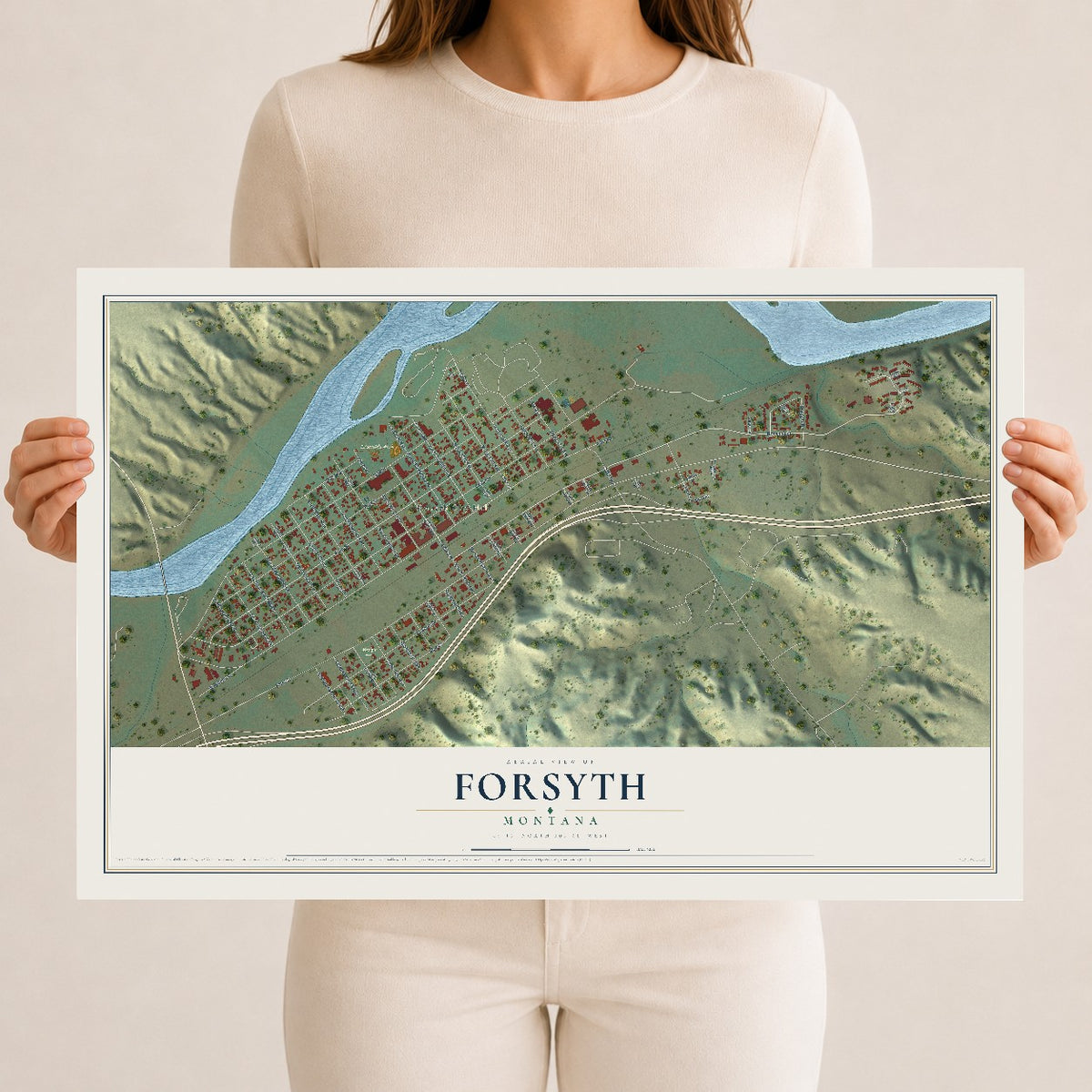 Map of Forsyth, Montana, 12 x 18 inch unframed archival matte print