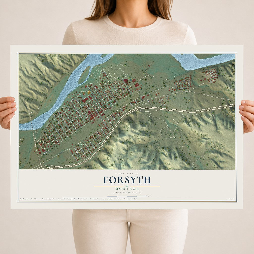 Map of Forsyth, Montana, 18 x 24 inch unframed archival matte print