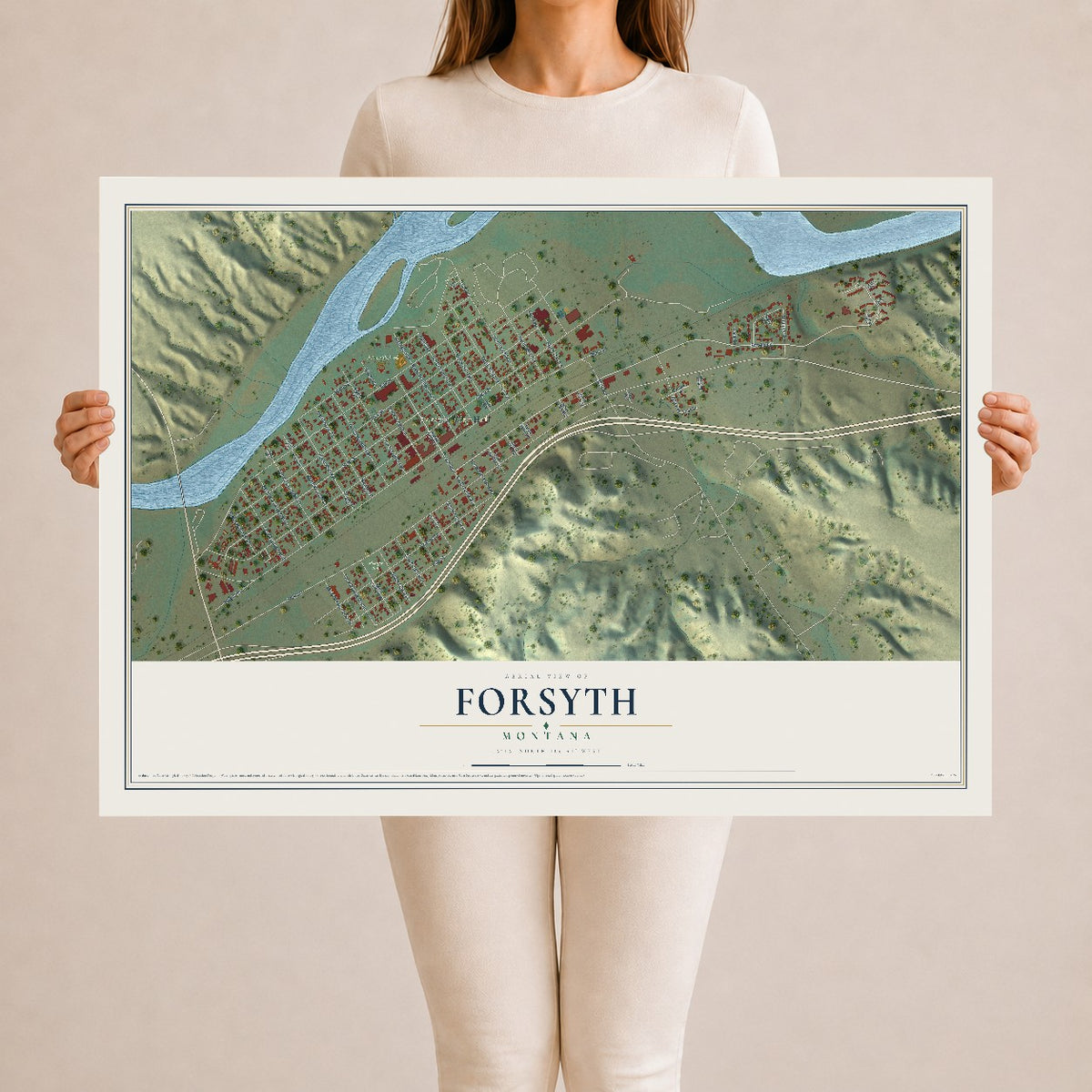 Map of Forsyth, Montana, 24 x 36 inch unframed archival matte print