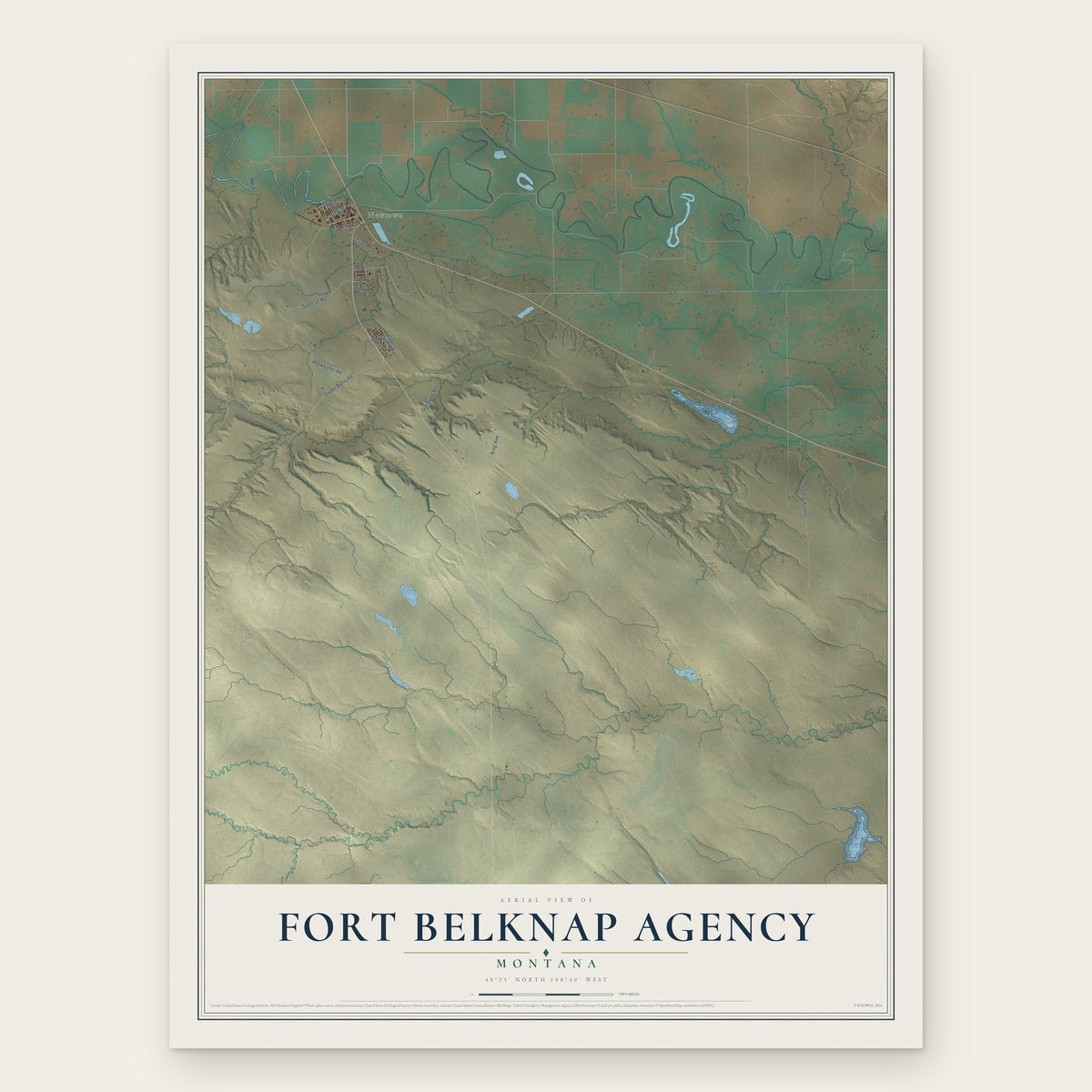 Fort Belknap Agency, Montana map print, the full design