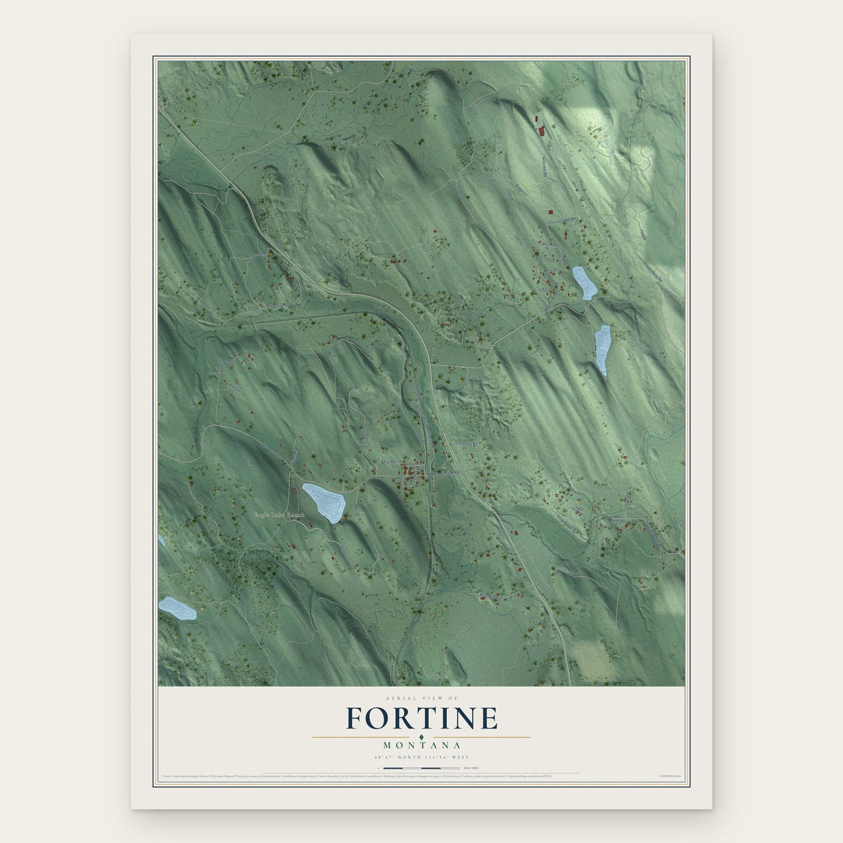Fortine, Montana map print, the full design