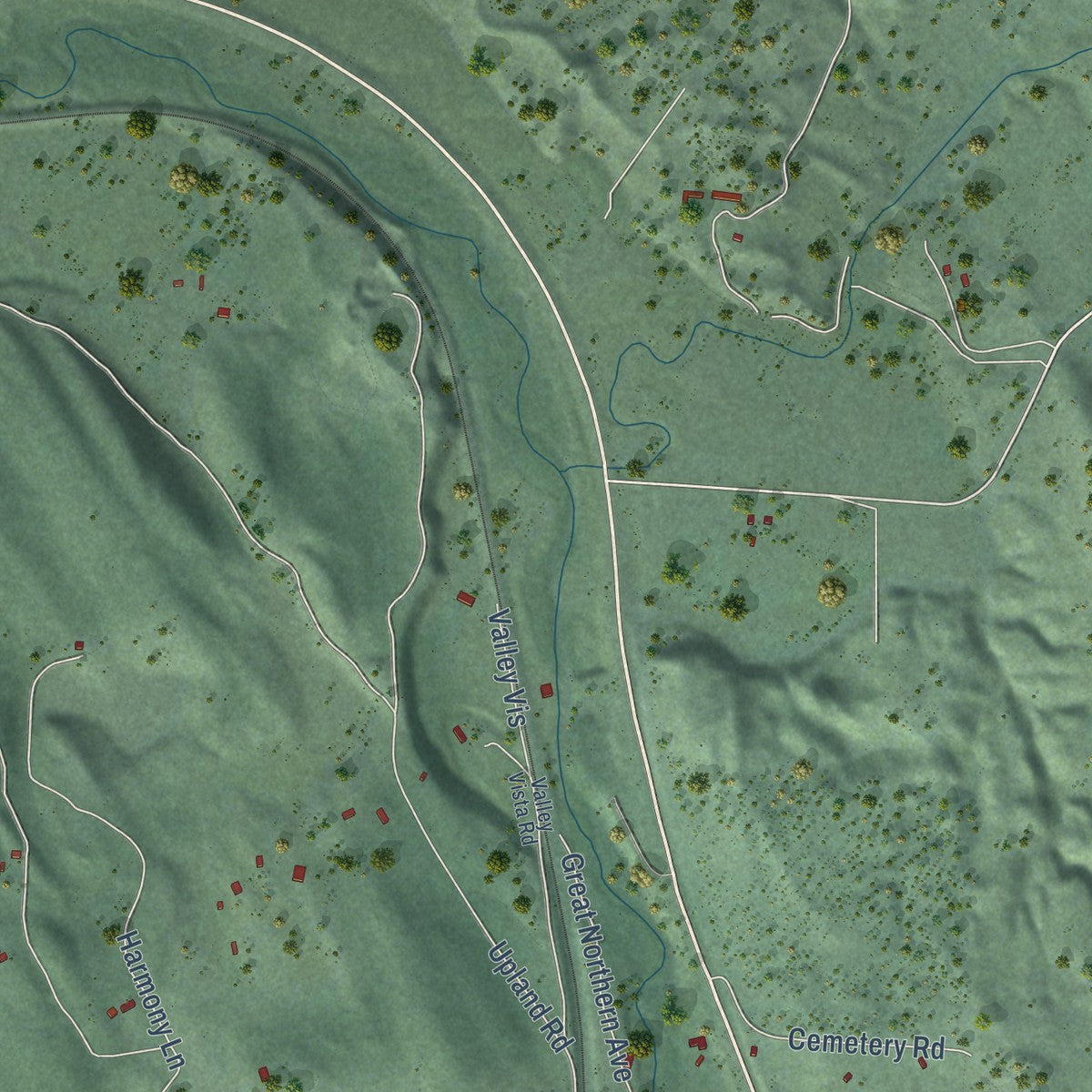 Close-up of the map of Fortine, Montana print showing street and building detail